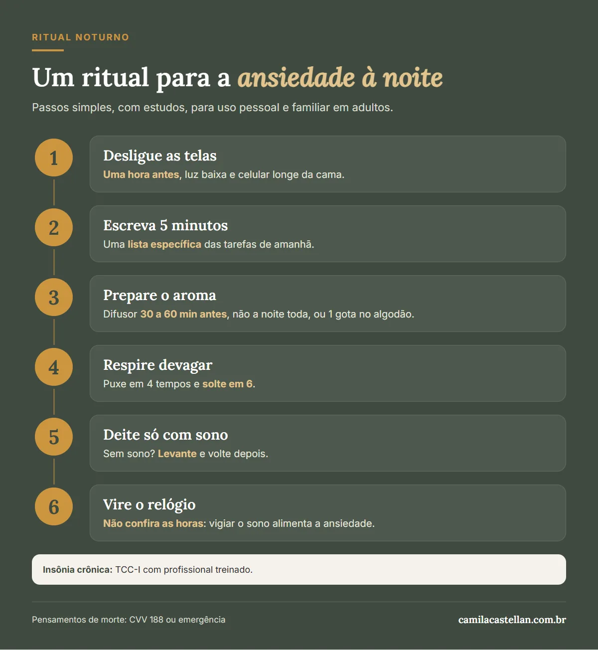 Infográfico: ritual noturno passo a passo para a ansiedade à noite