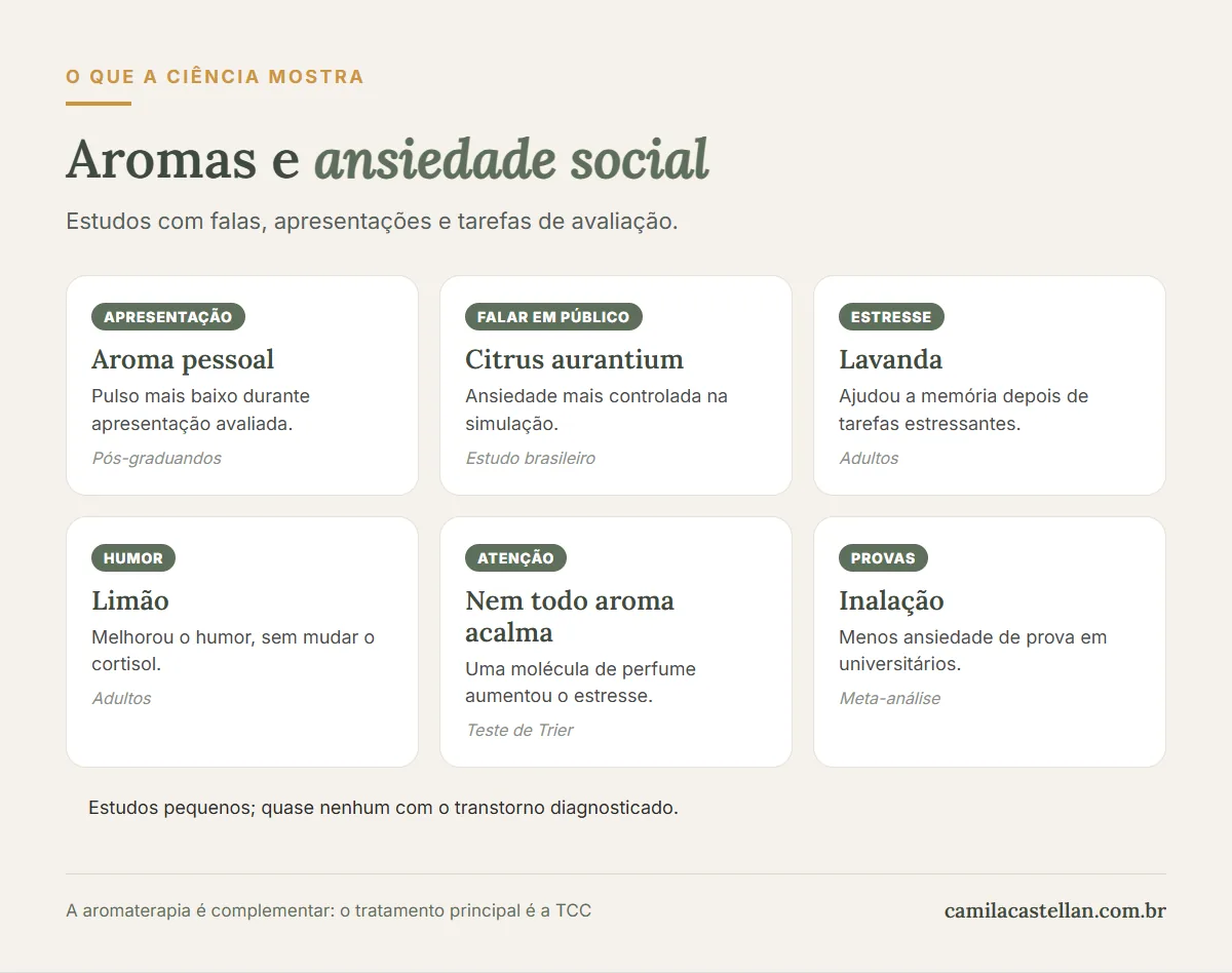 Infográfico: o que os estudos mostram sobre aromas em situações de avaliação social e de falar em público