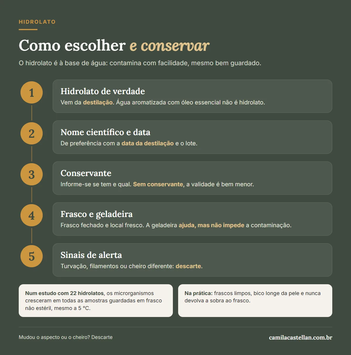 Infográfico: como escolher e conservar o hidrolato em 5 passos