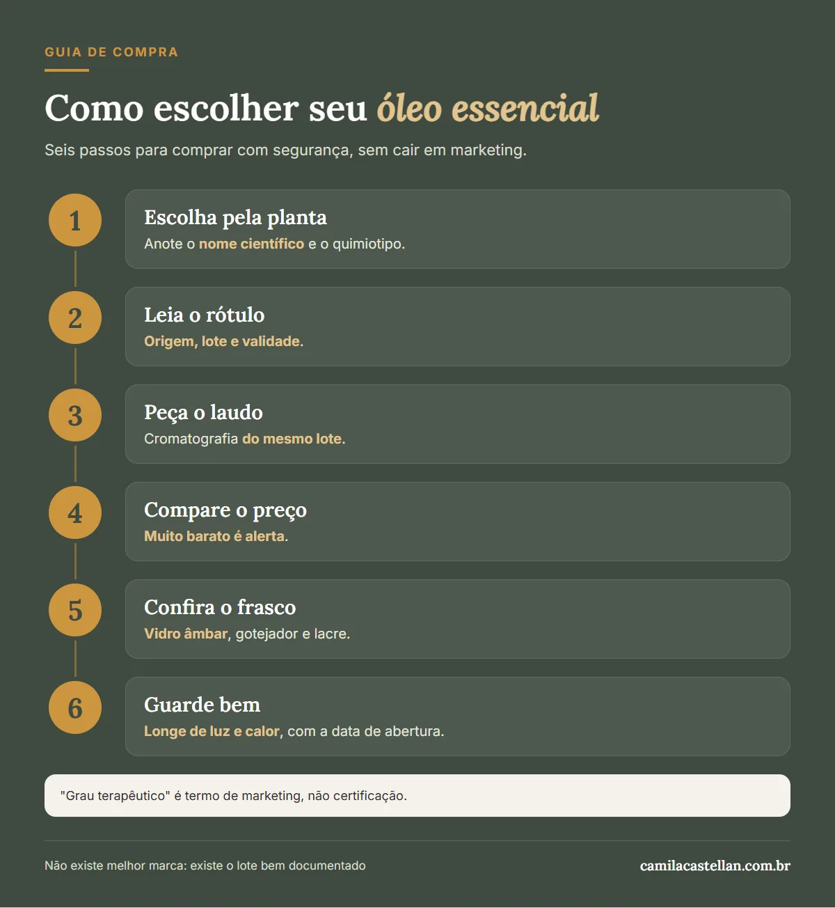 Infográfico: passo a passo para escolher um óleo essencial de qualidade