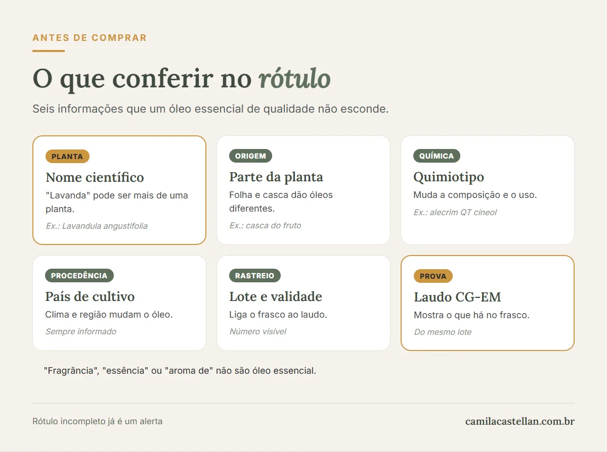 Infográfico: o que conferir no rótulo de um óleo essencial antes de comprar