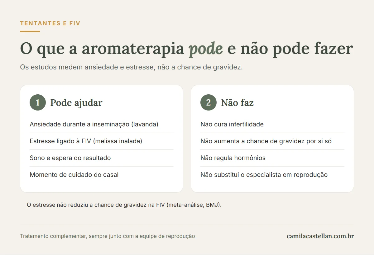 Infográfico: o que a aromaterapia pode e não pode fazer na tentativa de engravidar e na FIV