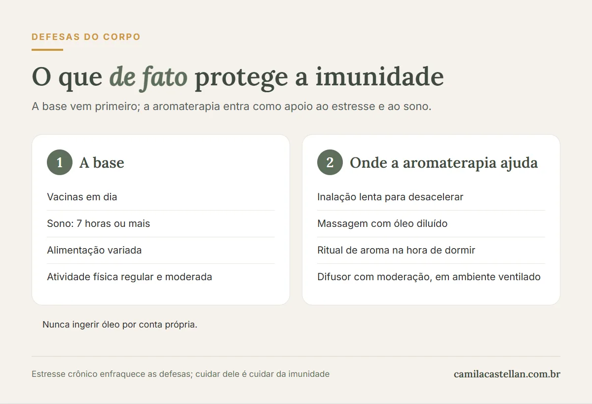 Infográfico: o que de fato protege a imunidade e onde a aromaterapia entra