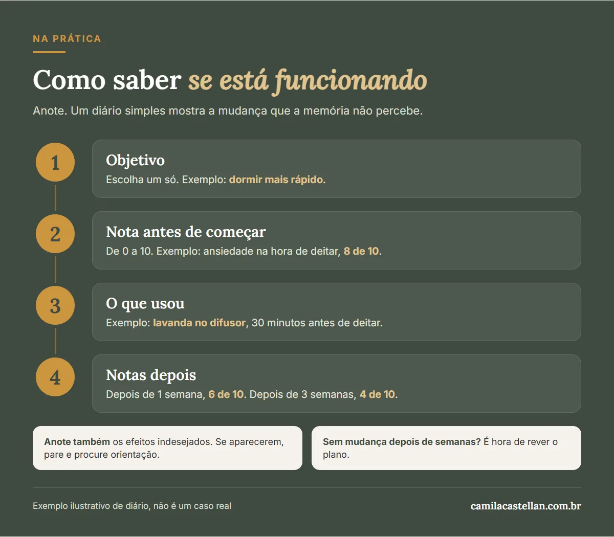 Infográfico: como saber se a aromaterapia está funcionando, com um diário simples de notas