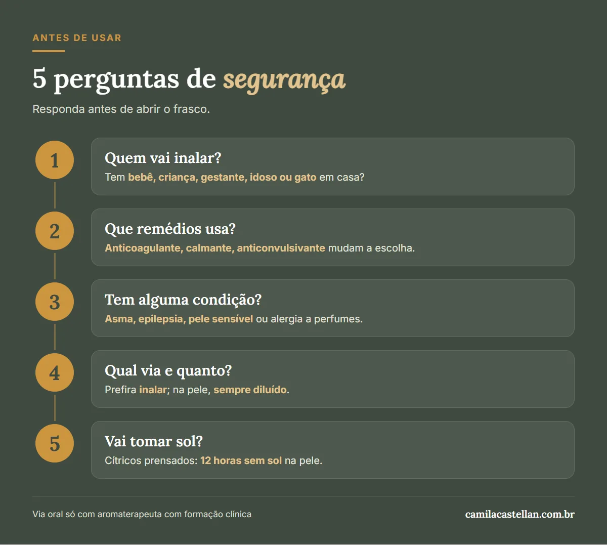 Infográfico: cinco perguntas de segurança antes de usar um óleo essencial em casa